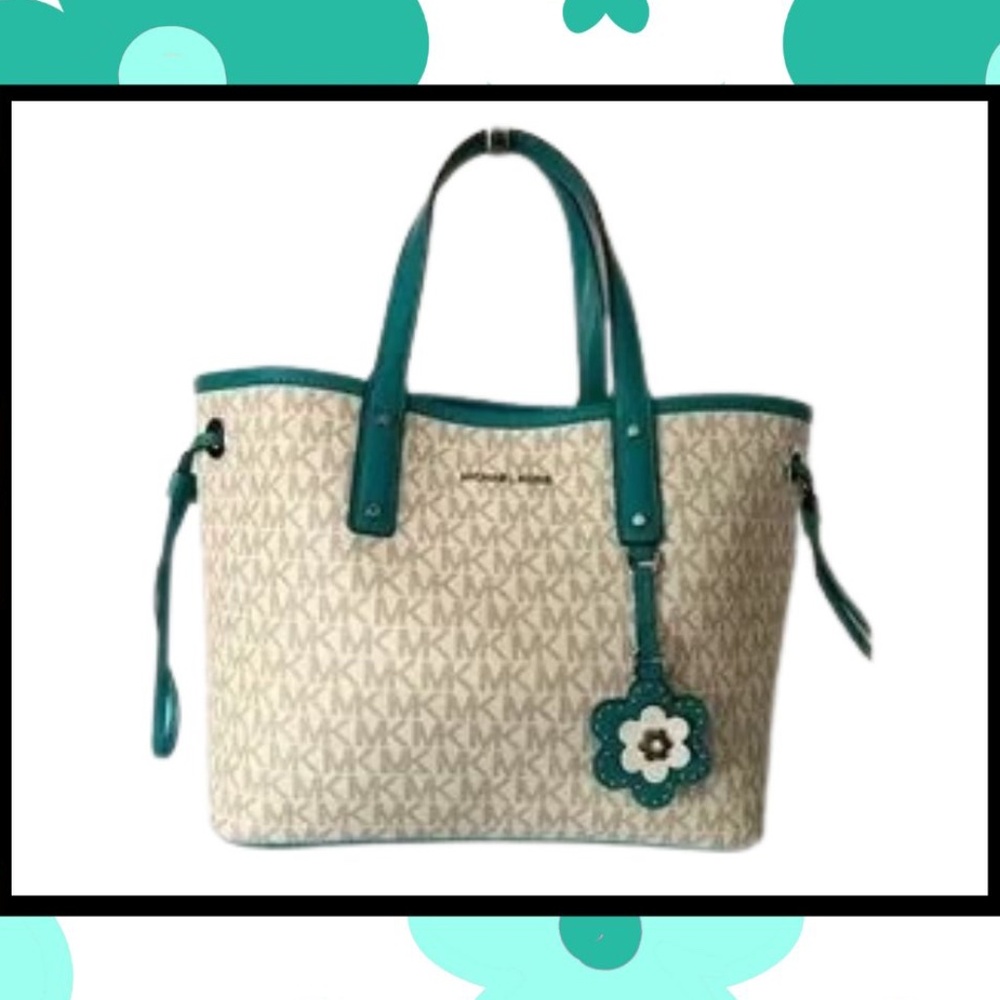 Michael Kors Carter White and Teal Reversible Tote - Picture 4 of 6